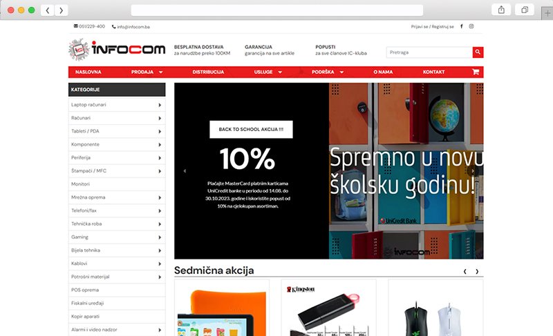 Prikazan izgled sajta Infocom računari d.o.o.