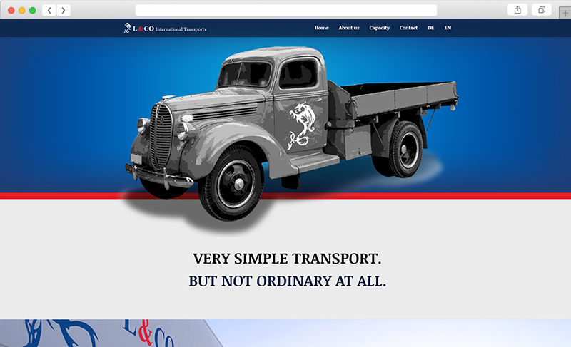 Prikazan izgled sajta L&CO International Transports